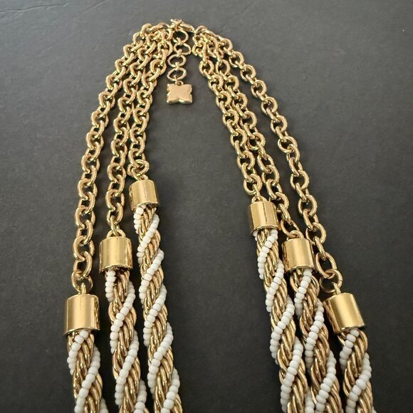 BCBG Max Azria Gold White 3 Strand Rope Chain Necklace Heavy Vintage-Inspired - Picture 4 of 13